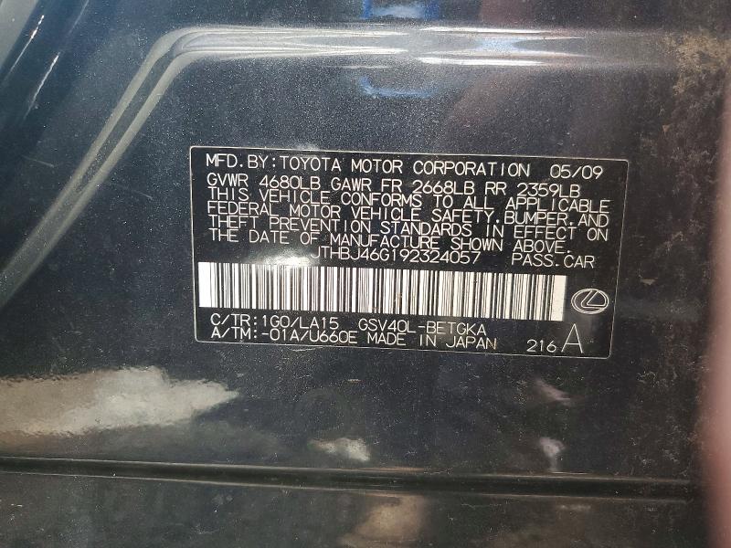 Продажа на аукционе авто 2009 Lexus Es, vin: JTHBJ46G192324057, номер лота: 59695556