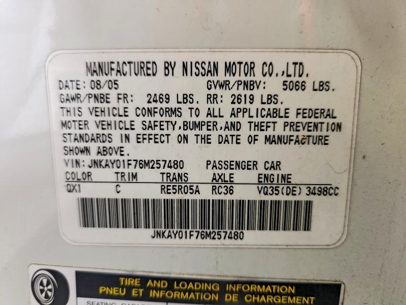 Продаж на аукціоні авто 2006 Infiniti M35, vin: JNKAY01F76M257480, номер лоту: 61313156