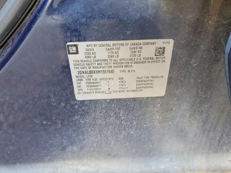 60007606 :رقم المزاد ، 2GNALBEKXH1551545 vin ، 2017 Chevrolet Equinox مزاد بيع