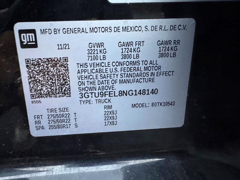 61533826 :رقم المزاد ، 3GTU9FEL8NG148140 vin ، 2022 Gmc Sierra Limited مزاد بيع