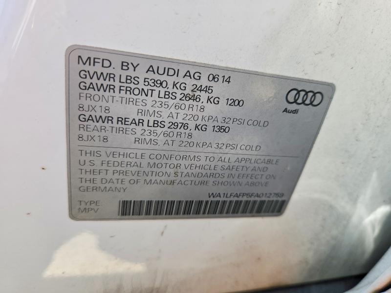 2015 Audi Q5 მანქანა იყიდება აუქციონზე, vin: WA1LFAFP5FA012759, აუქციონის ნომერი: 62525916