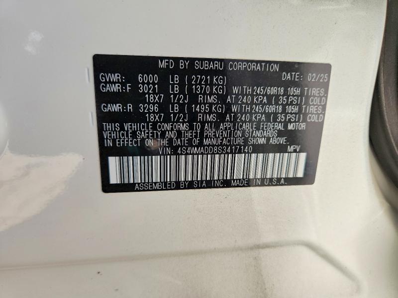 2025 Subaru Ascent მანქანა იყიდება აუქციონზე, vin: 4S4WMADD8S3417140, აუქციონის ნომერი: 61471376