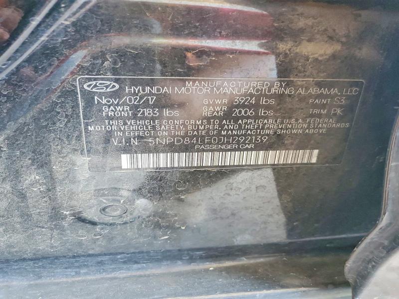 60555206 :رقم المزاد ، 5NPD84LF0JH292139 vin ، 2018 Hyundai Elantra مزاد بيع