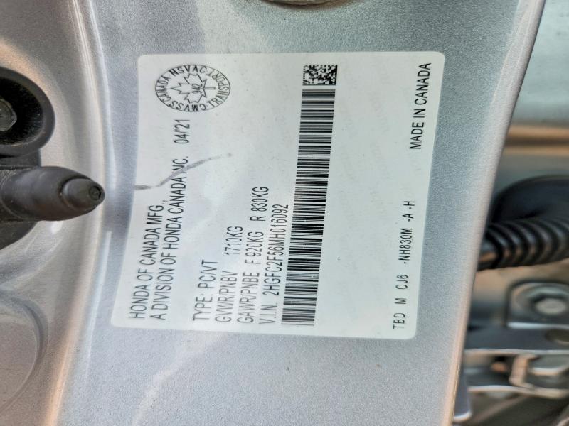 Продаж на аукціоні авто 2021 Honda Civic, vin: 2HGFC2F56MH016092, номер лоту: 61200026