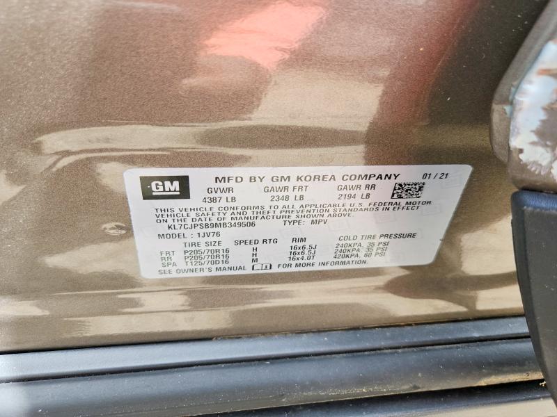 2021 Chevrolet Trax მანქანა იყიდება აუქციონზე, vin: KL7CJPSB9MB349506, აუქციონის ნომერი: 60552126
