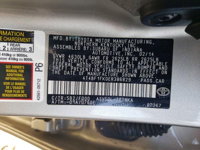 2014 Toyota Camry მანქანა იყიდება აუქციონზე, vin: 4T4BF1FK0ER386829, აუქციონის ნომერი: 76295535