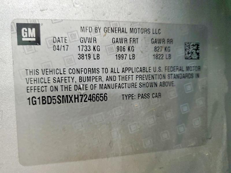 Продаж на аукціоні авто 2017 Chevrolet Cruze, vin: 1G1BD5SMXH7246656, номер лоту: 61116056