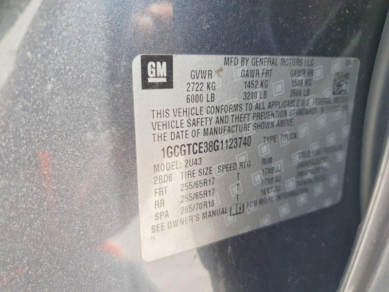 62580686 :رقم المزاد ، 1GCGTCE38G1123740 vin ، 2016 Chevrolet Colorado مزاد بيع