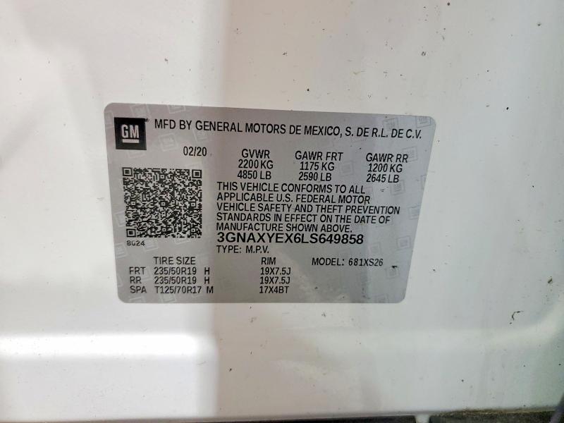 Aukcja sprzedaży 2020 Chevrolet Equinox, vin: 3GNAXYEX6LS649858, numer aukcji: 62829966