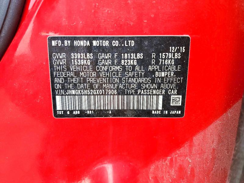 Продаж на аукціоні авто 2016 Honda Fit, vin: JHMGK5H52GX017906, номер лоту: 62972026