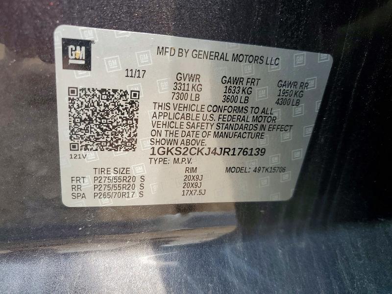 59605916 :رقم المزاد ، 1GKS2CKJ4JR176139 vin ، 2018 Gmc Yukon مزاد بيع