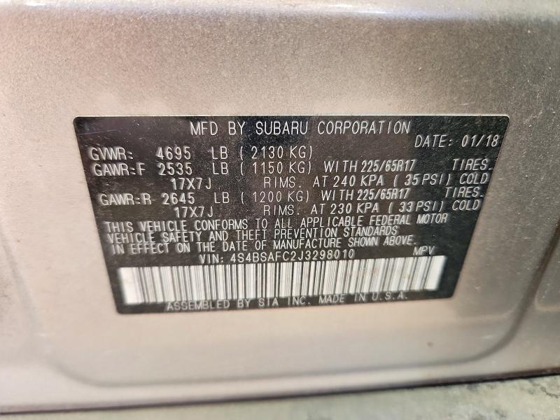 Продаж на аукціоні авто 2018 Subaru Outback, vin: 4S4BSAFC2J3298010, номер лоту: 59284506