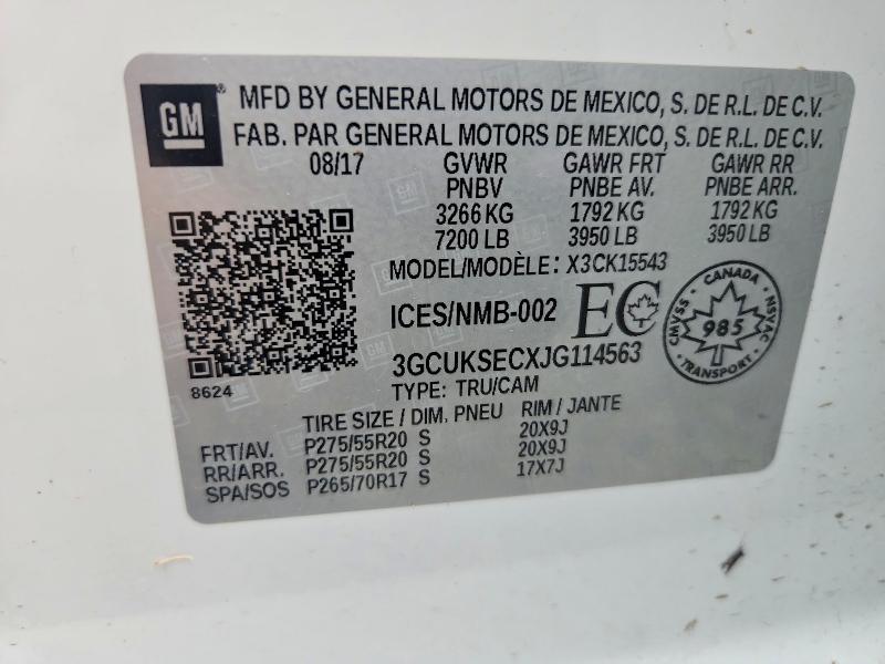 Aukcja sprzedaży 2018 Chevrolet Silverado, vin: 3GCUKSECXJG114563, numer aukcji: 59648556