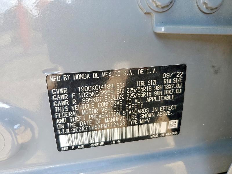 62506456 :رقم المزاد ، 3CZRZ1H5XPM712438 vin ، 2023 Honda Hr-v مزاد بيع