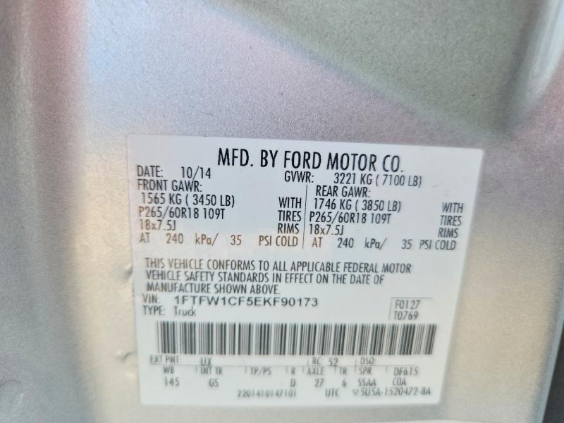 2014 Ford F150 მანქანა იყიდება აუქციონზე, vin: 1FTFW1CF5EKF90173, აუქციონის ნომერი: 62090576