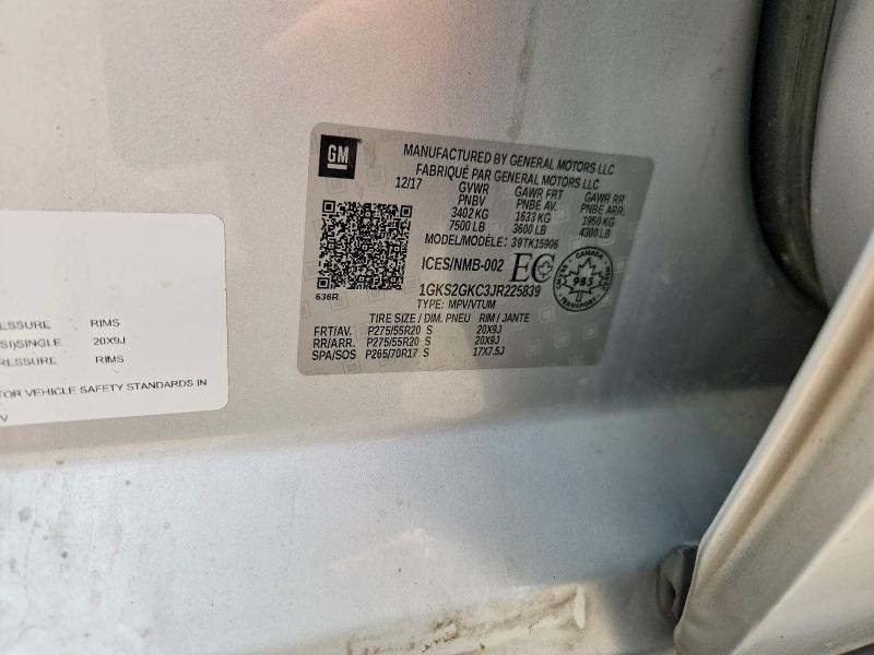 Продаж на аукціоні авто 2018 Gmc Yukon Xl, vin: 1GKS2GKC3JR225839, номер лоту: 62084196