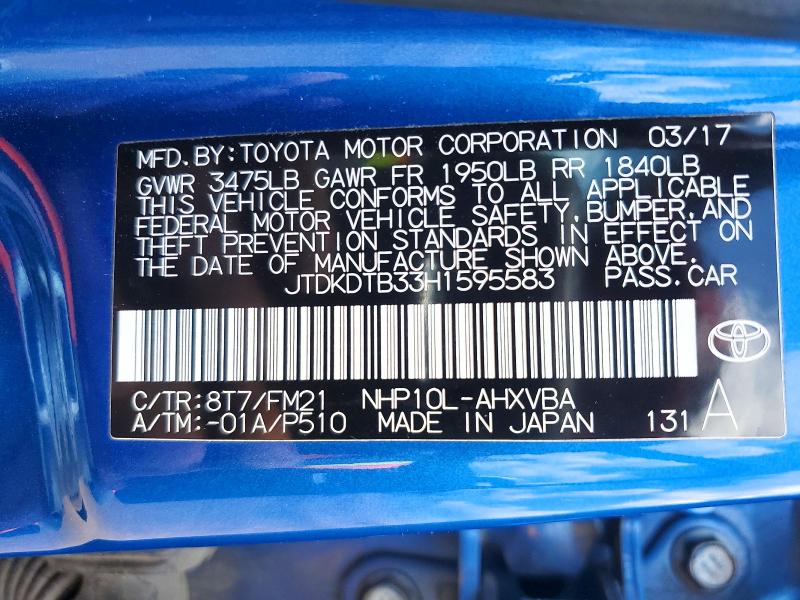 Продажа на аукционе авто 2017 Toyota Prius C, vin: JTDKDTB33H1595583, номер лота: 61909756