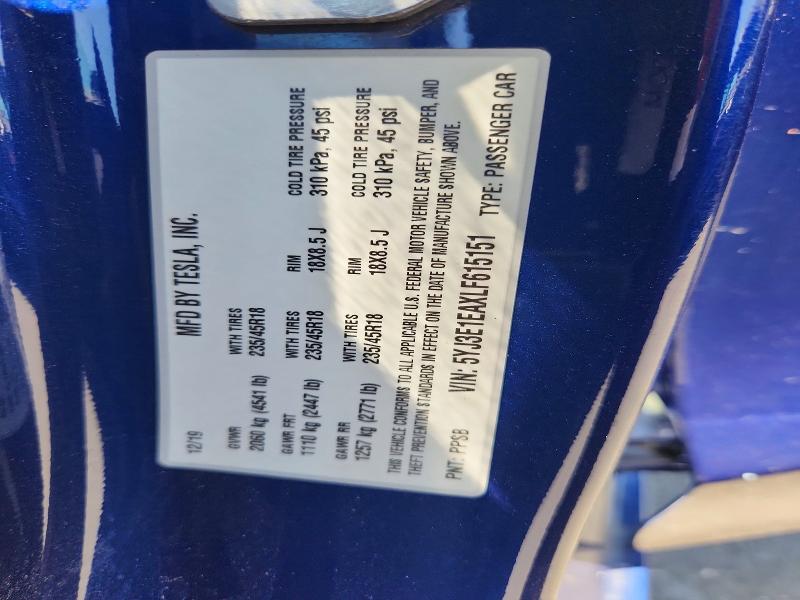 Продажа на аукционе авто 2020 Tesla Model 3, vin: 5YJ3E1EAXLF615151, номер лота: 63355066