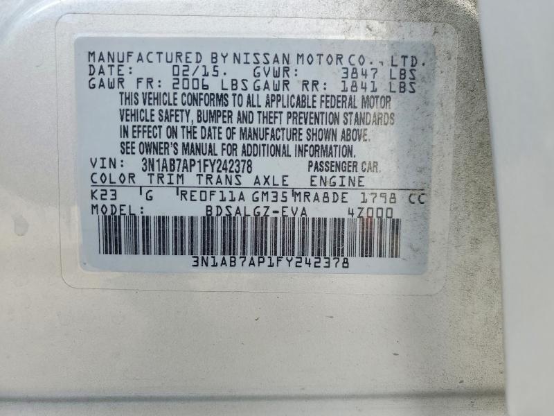 Aukcja sprzedaży 2015 Nissan Sentra, vin: 3N1AB7AP1FY242378, numer aukcji: 59914376
