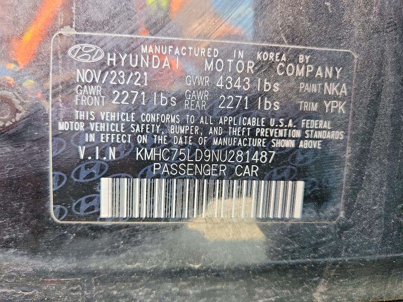 60485266 :رقم المزاد ، KMHC75LD9NU281487 vin ، 2022 Hyundai Ioniq مزاد بيع
