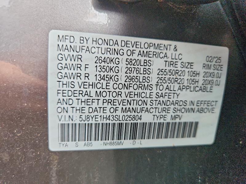 60047606 :رقم المزاد ، 5J8YE1H43SL025804 vin ، 2025 Acura Mdx مزاد بيع