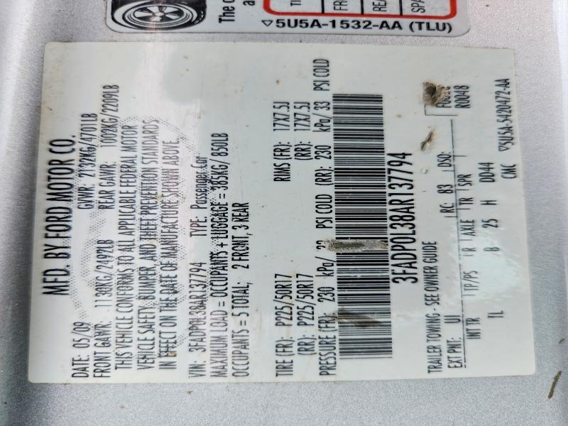 Aukcja sprzedaży 2010 Ford Fusion, vin: 3FADP0L38AR137794, numer aukcji: 62640626
