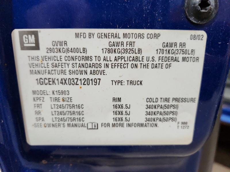 2003 Chevrolet Silverado მანქანა იყიდება აუქციონზე, vin: 1GCEK14X03Z120197, აუქციონის ნომერი: 63006726
