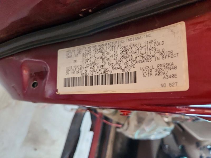Aukcja sprzedaży 2004 Toyota Tundra, vin: 5TBET34144S436279, numer aukcji: 62878916