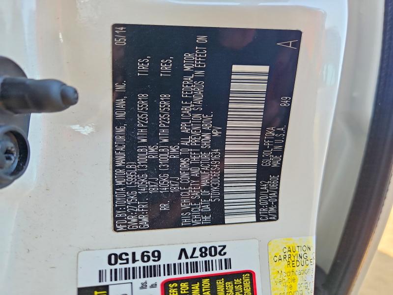 61900706 :رقم المزاد ، 5TDYK3DC6ES491634 vin ، 2014 Toyota Sienna مزاد بيع