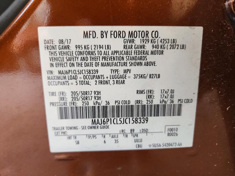 2018 Ford Ecosport მანქანა იყიდება აუქციონზე, vin: MAJ6P1CL5JC158339, აუქციონის ნომერი: 62172136