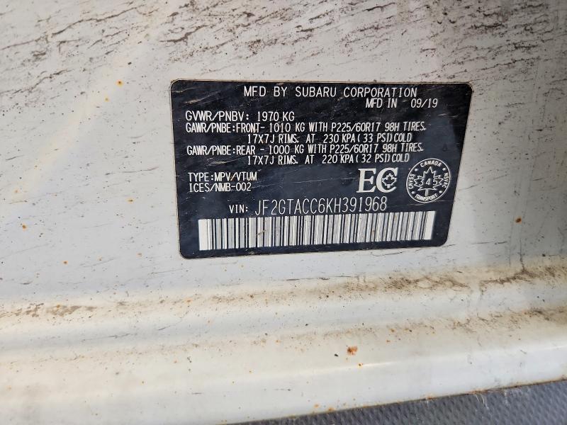 Продажа на аукционе авто 2019 Subaru Crosstrek, vin: JF2GTACC6KH391968, номер лота: 58932406