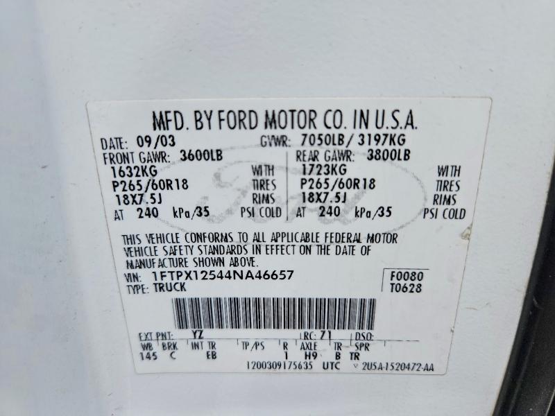 59805146 :رقم المزاد ، 1FTPX12544NA46657 vin ، 2004 Ford F150 مزاد بيع