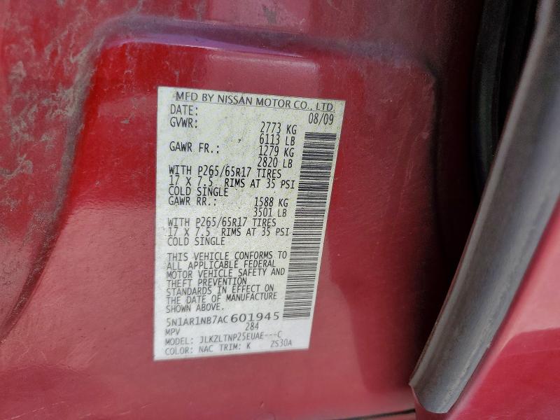 60130856 :رقم المزاد ، 5N1AR1NB7AC601945 vin ، 2010 Nissan Pathfinder مزاد بيع