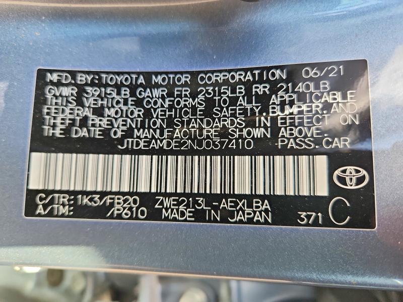 Aukcja sprzedaży 2022 Toyota Corolla, vin: JTDEAMDE2NJ037410, numer aukcji: 61156516