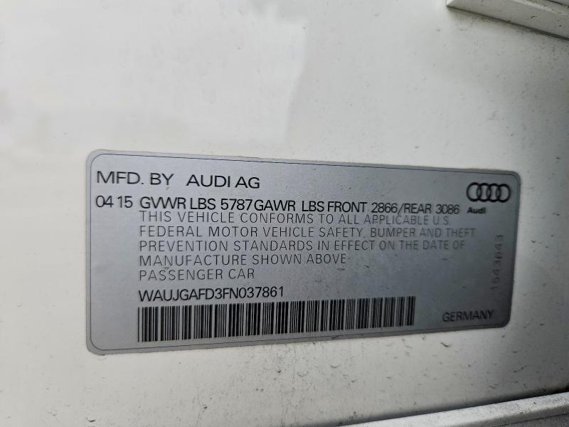 2015 Audi A8 მანქანა იყიდება აუქციონზე, vin: WAUJGAFD3FN037861, აუქციონის ნომერი: 61614156