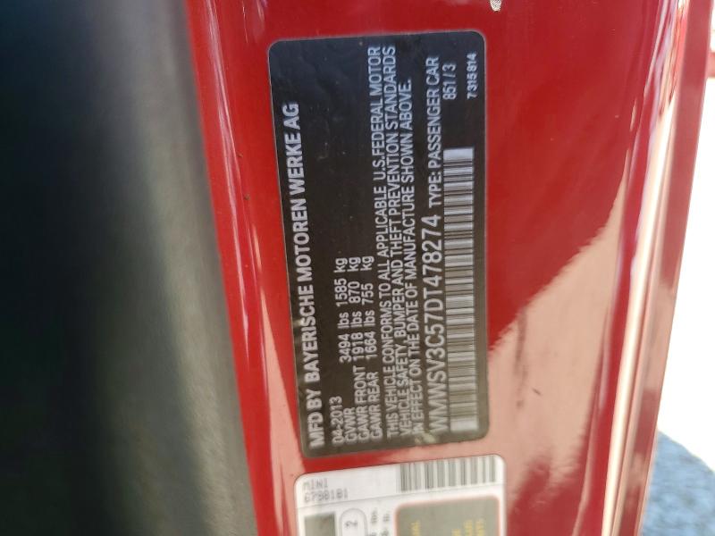 Продажа на аукционе авто 2013 Mini Cooper, vin: WMWSV3C57DT478274, номер лота: 60850516