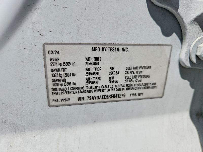 Продаж на аукціоні авто 2024 Tesla Model Y, vin: 7SAYGAEE5RF041279, номер лоту: 59628236