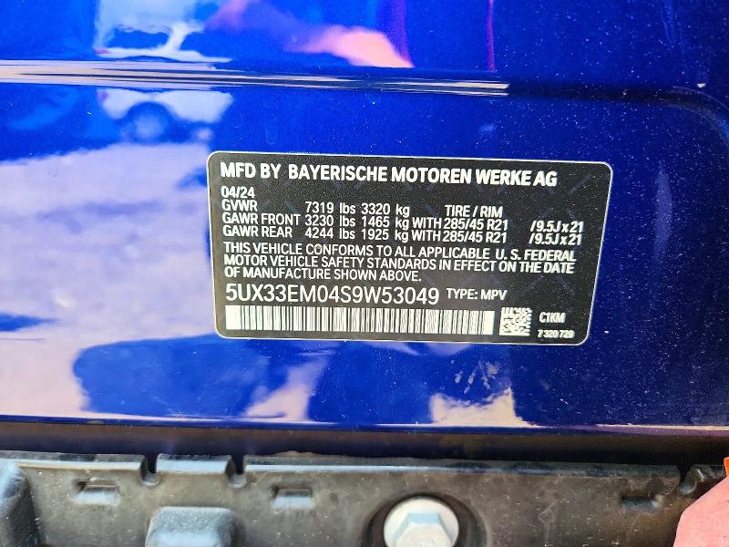 Aukcja sprzedaży 2025 Bmw X7, vin: 5UX33EM04S9W53049, numer aukcji: 62696456