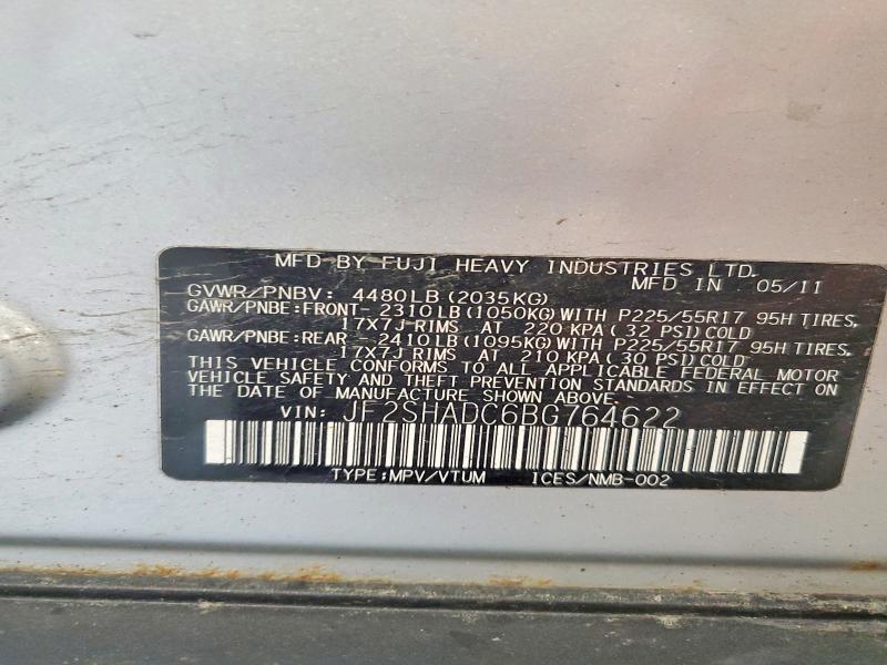 59888436 :رقم المزاد ، JF2SHADC6BG764622 vin ، 2011 Subaru Forester مزاد بيع