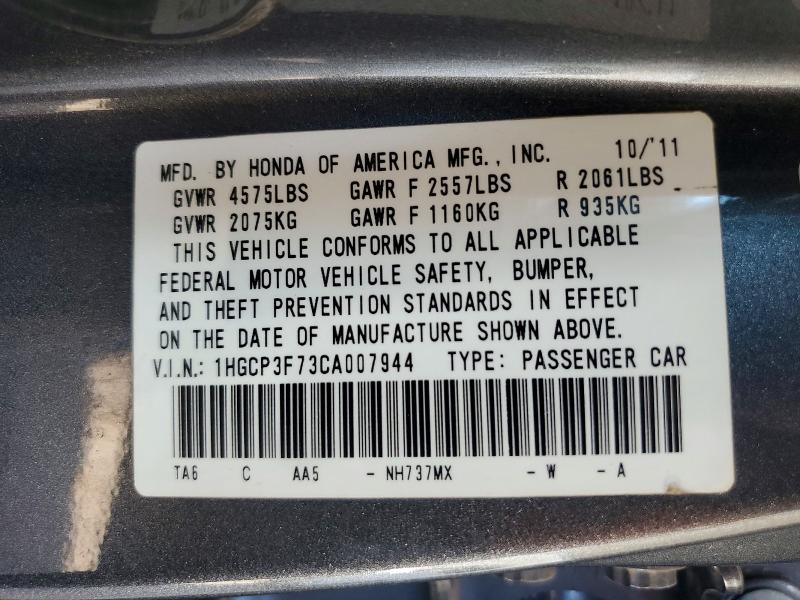 Auction sale of the 2012 Honda Accord, vin: 1HGCP3F73CA007944, lot number: 60146436