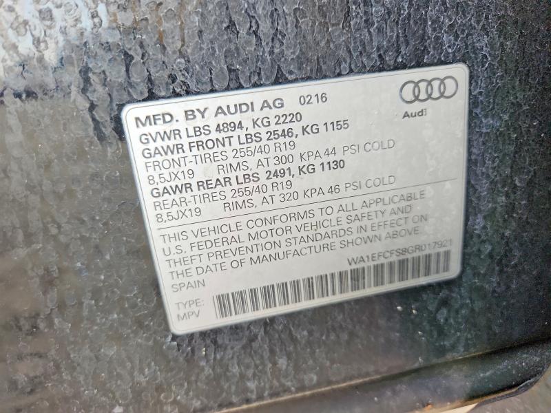 2016 Audi Q3 მანქანა იყიდება აუქციონზე, vin: WA1EFCFS8GR017921, აუქციონის ნომერი: 60206646