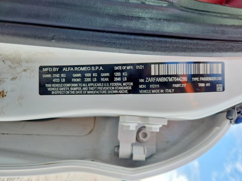 Продаж на аукціоні авто 2021 Alfa Romeo Giulia, vin: ZARFANBN7M7644286, номер лоту: 61193046
