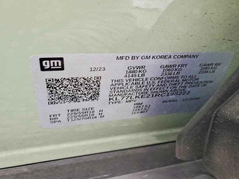 59911746 :رقم المزاد ، KL77LKE21RC198222 vin ، 2024 Chevrolet Trax مزاد بيع