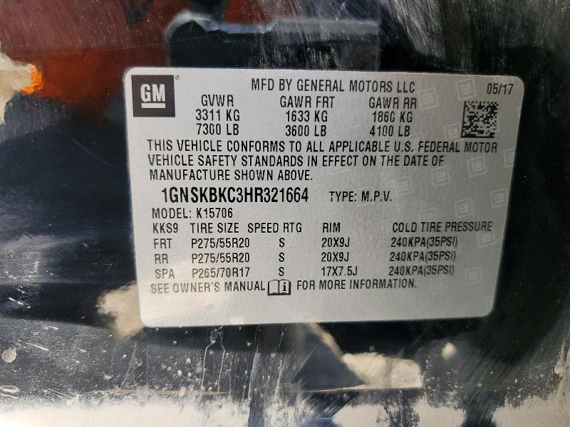 Продаж на аукціоні авто 2017 Chevrolet Tahoe, vin: 1GNSKBKC3HR321664, номер лоту: 61224186