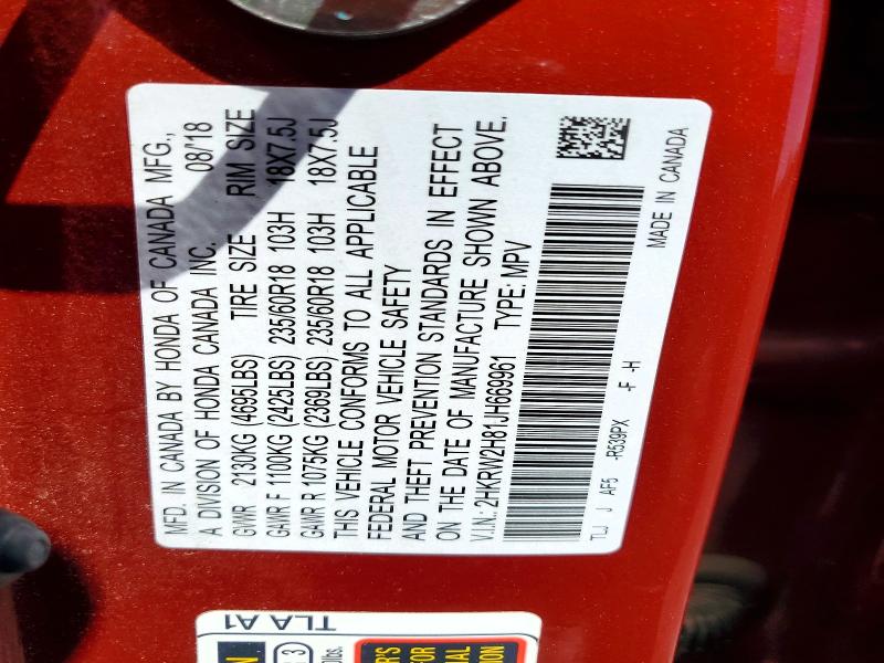 59860826 :رقم المزاد ، 2HKRW2H81JH669961 vin ، 2018 Honda Cr-v مزاد بيع