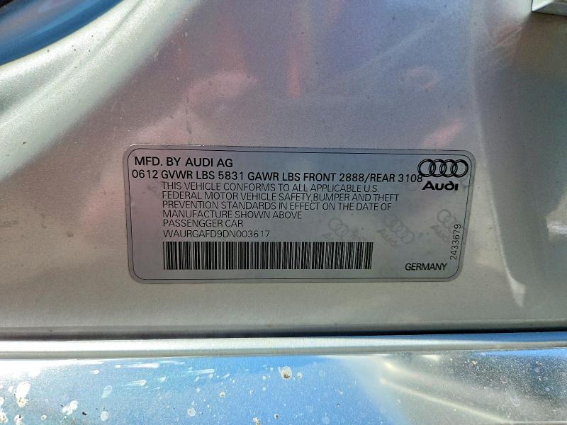 62928146 :رقم المزاد ، WAURGAFD9DN003617 vin ، 2013 Audi A8 مزاد بيع