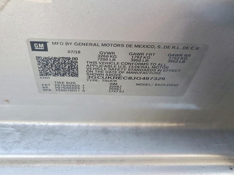 Aukcja sprzedaży 2018 Chevrolet Silverado, vin: 3GCUKREC8JG497329, numer aukcji: 62139016