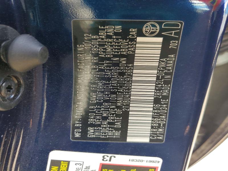 60641876 :رقم المزاد ، 2T1BU4EE5DC973654 vin ، 2013 Toyota Corolla مزاد بيع