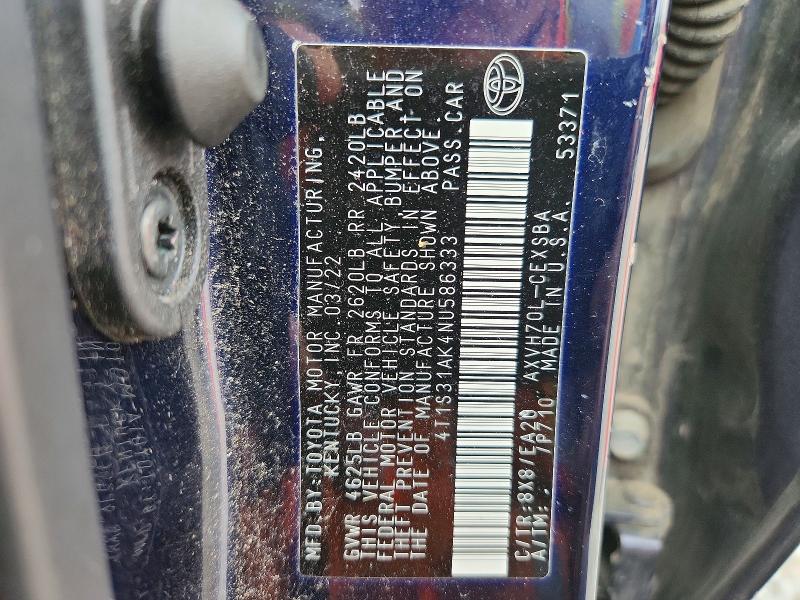 Aukcja sprzedaży 2022 Toyota Camry Hybrid, vin: 4T1S31AK4NU586333, numer aukcji: 61902486