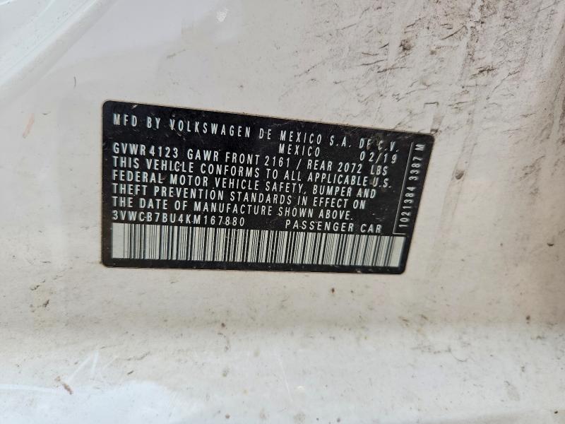 2019 Volkswagen Jetta მანქანა იყიდება აუქციონზე, vin: 3VWCB7BU4KM167880, აუქციონის ნომერი: 60152566
